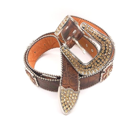 Brown Western Belt with Rhinestone Celtic Crosses & Side Studs main image 8